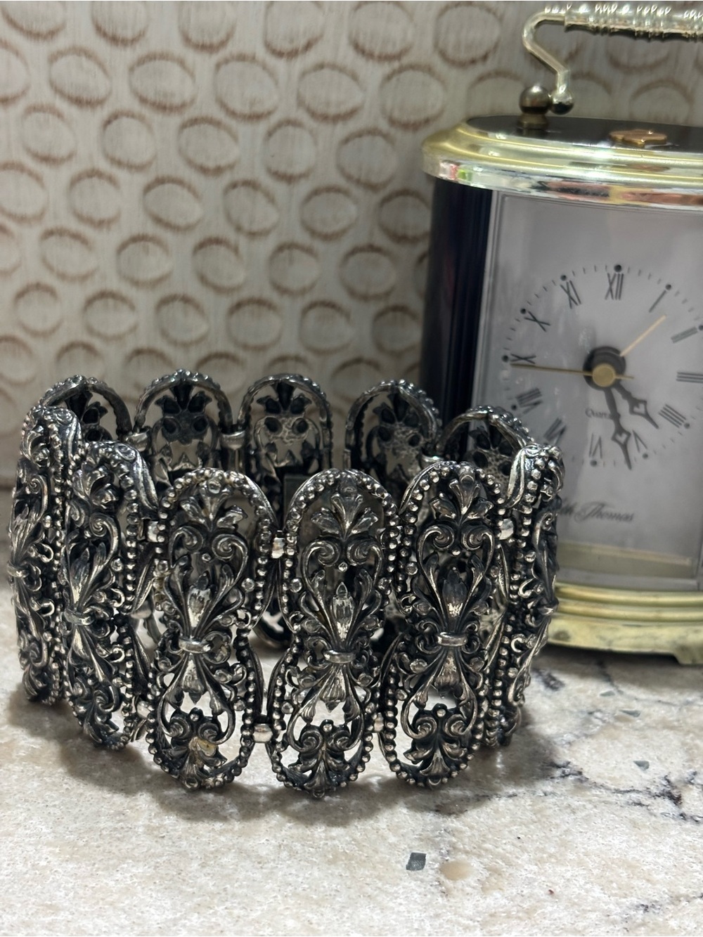 Vintage Napier Silver-Tone Wide Panel Filigree Link Bracelet Excellent Condition